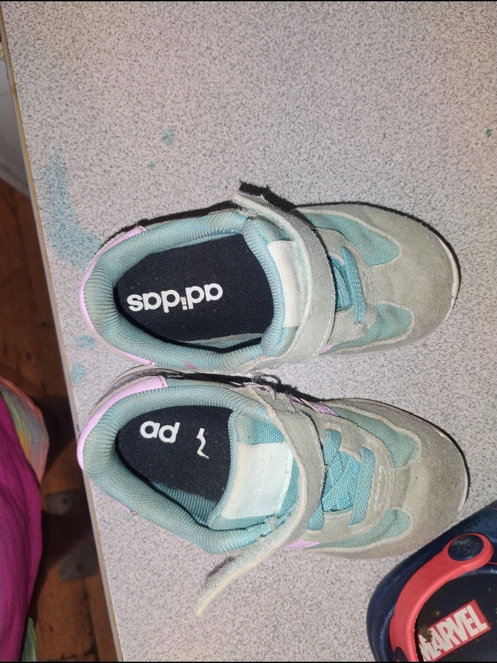adidas Kids Mint Green and Pink Velcro Sneakers